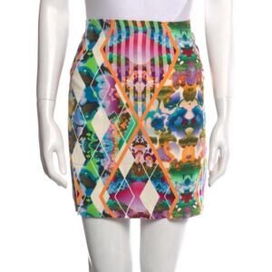 MILLY Printed Mini Skirt, Multicolor Psychedelic Stretch Size Large